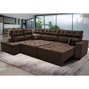 Sofa de Canto Retrátil e Reclinável com Molas Cama inBox Austin 3,85X2,64 ou 2,64X3,85 Suede Velusoft Café