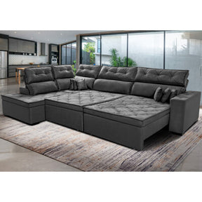 Sofa de Canto Retrátil e Reclinável com Molas Cama inBox Austin 2,40m x 2,40m Suede Velusoft Cinza