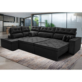 Sofá de Canto 2,60x2,36m Retrátil e Reclinável com Molas Cama inBox Platinum Esquerdo Suede Preto