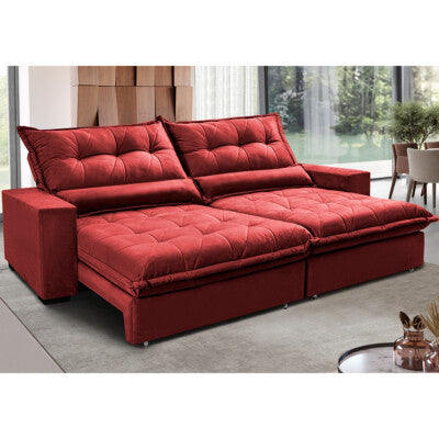 Sofá Retrátil e Reclinável 2,75m Molas Ensacadas Cama inBox Spazus com Bordado 3D Velusoft Vermelho
