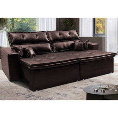 Sofá de Courino Retrátil e Reclinável 2,75m Cama inBox Bourbon SoftGel D40 Café