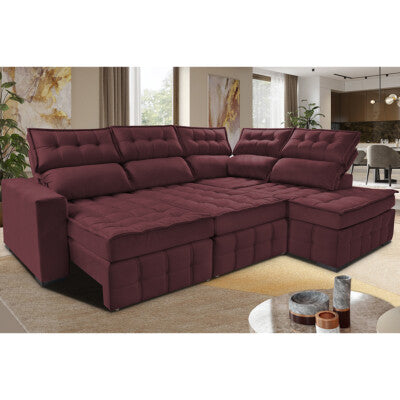 Sofá de Canto Direito 2,65x2,30m Retrátil e Reclinável com Molas Ensacadas Cama inBox Nobre Vermelho
