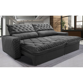 Sofá Retrátil e Reclinável 2,15m Molas Ensacadas Cama inBox Big Space com Bordado 3D Velusoft Cinza
