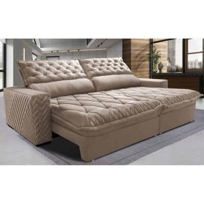 Sofá Retrátil e Reclinável 2,55m Cama inBox Big Fresh com SoftGel D40 Velupluma Bege