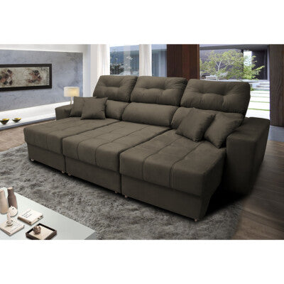 Sofá Retrátil e Reclinável com Molas Ensacadas Cama inBox Gold 2,72m Tecido Suede Velusoft Café