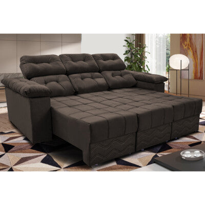 Sofá Sem Caixa Retrátil 2,00m SoftGel Celeste Velusoft Café Cama inBox
