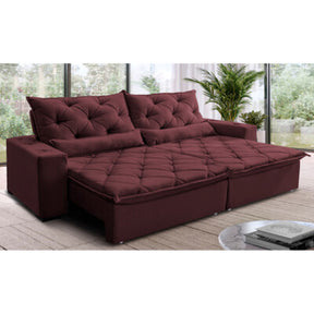 Sofá Retrátil e Reclinável 3,15m Molas Ensacadas Cama inBox Spazus com Bordado 3D Velusoft Vinho