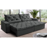 Sofá Lisboa 2,12m Retrátil, Reclinável com Molas no Assento Tecido Suede Velusoft Grafite - Cama InBox