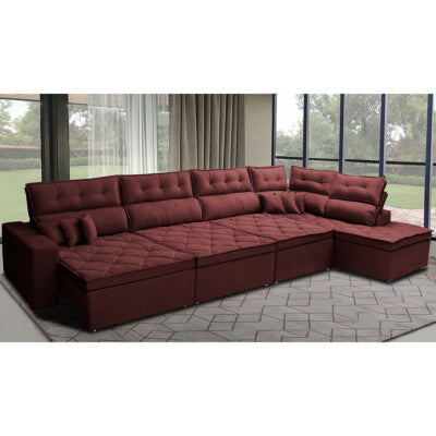 Sofá de Canto 4,80x2,36m Retrátil e Reclinável com Molas Cama inBox Platinum Esquerdo Suede Vinho