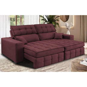 Sofá Sem Caixa Retrátil e Reclinável 1,75m Cama inBox Versátil Suede Velusoft Vinho