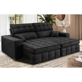 Sofá Sem Caixa Retrátil e Reclinável 1,95m Cama inBox Versátil Suede Velusoft Preto