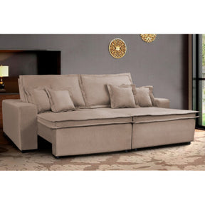 Sofá Retrátil e Reclinável com Molas Ensacadas Cama inBox Master 2,72m Tecido Suede Bege