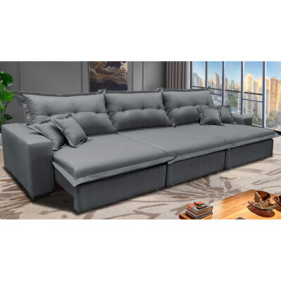 Sofá Retrátil e Reclinável 3,85m Cama inBox Big Puffer com SoftGel D40 Velupluma Cinza